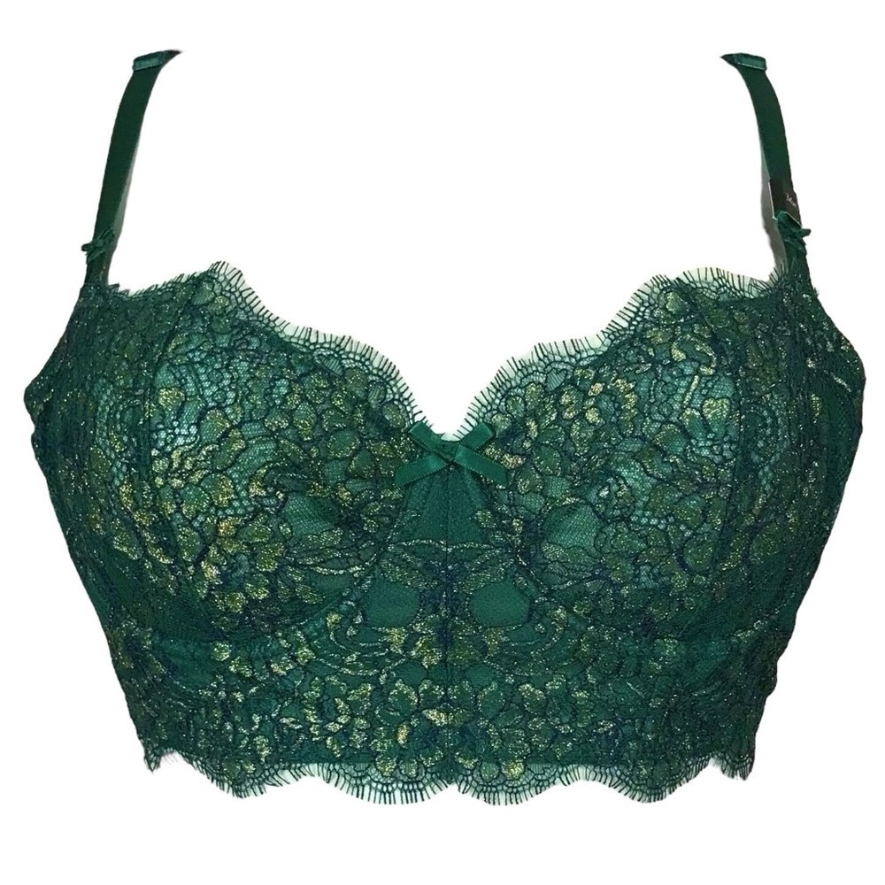 New Victorias Secret Dream Angels Bustier • Green Gold Lace Unlined PU Unpadded